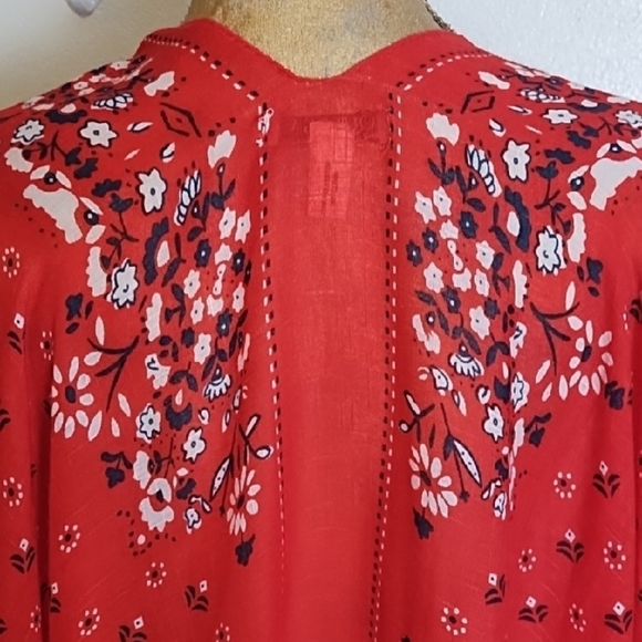 Chic Red Navy White Floral Kimono Coverup Tunic OSFA Bandana Print - Picture 4 of 10